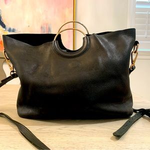 ABLE Fozi Raw Black Leather Handbag